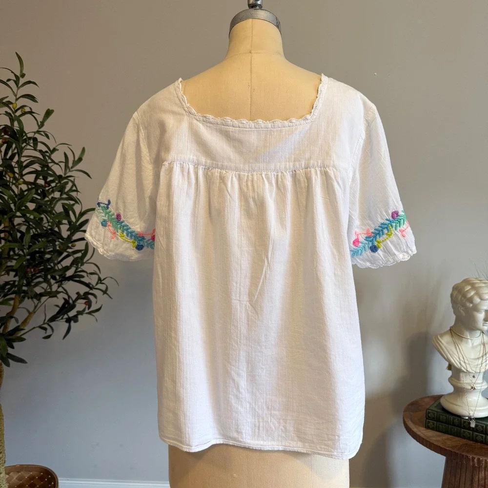 Lilly Pulitzer Tamryn Top White Floral Embroidered Square Neck Peasant Blouse M - Picture 5 of 11